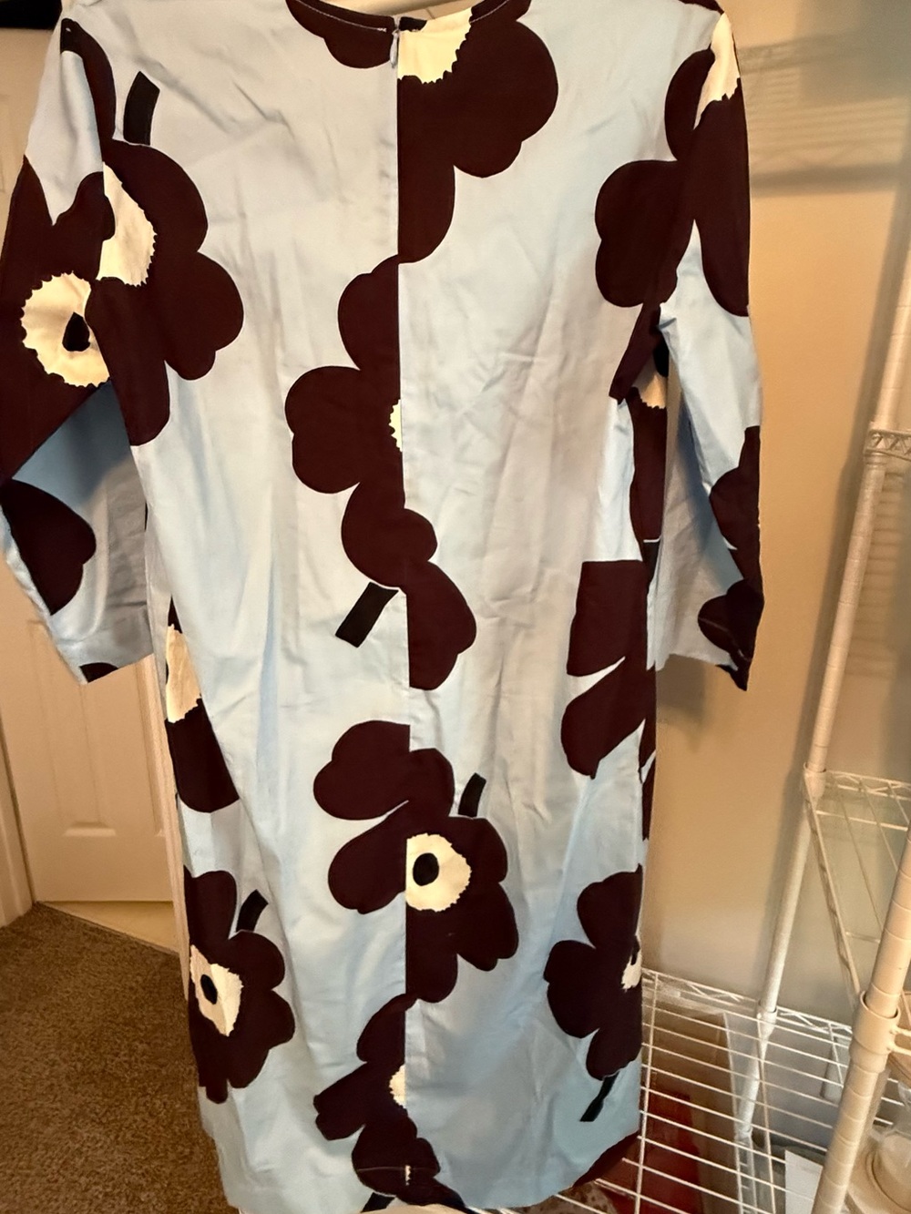 Marimekko Cotton Light Blue Dress with Brown and Cream Floral Print - Picture 2 of 6